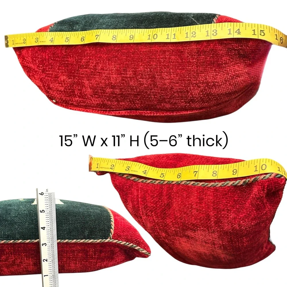 Christmas Chenille Embroidered Pillows Set‎ of 2 Red Green Cardinal Bell 15x11